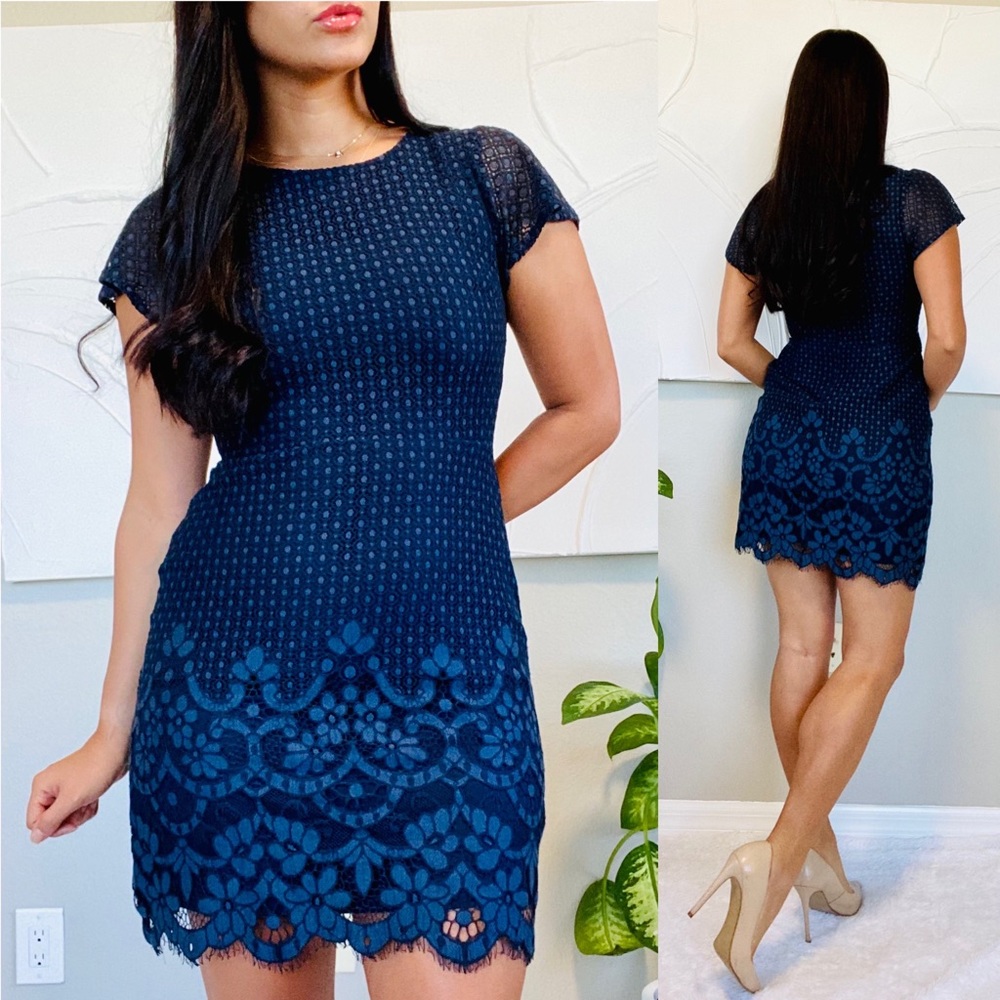 Ann Taylor Loft Navy Crochet Dress - Picture 1 of 11